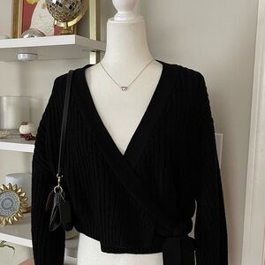 Black Knit Wrap Sweater Size L